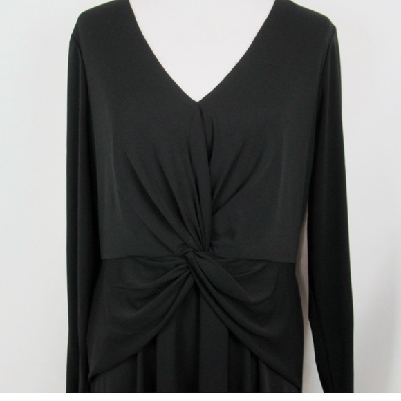LAUREN RALPH LAUREN Black Twist Front Surplice Midi Dress V-Neck Long Sleeve 12 - Picture 3 of 7